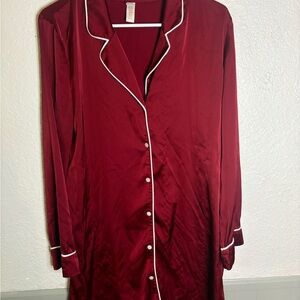 Bare Necessities Satin Button-Down Sleep Shirt – Size M (Wine Red)